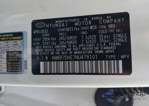 2022 Hyundai Palisade Calligraphy z USA, uszkodzony, nr VIN KM8R7DHE7NU478101